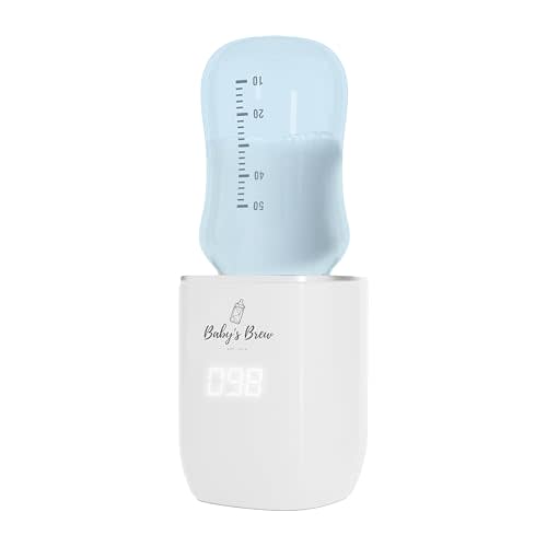 Baby's Brew Portable Bottle Warmer – Cordless Baby Bottle Warmer for Breastmilk & Formula, Rechargeable Travel Milk Warmer, Leak-Proof, Compact, White, Adapter Not Included