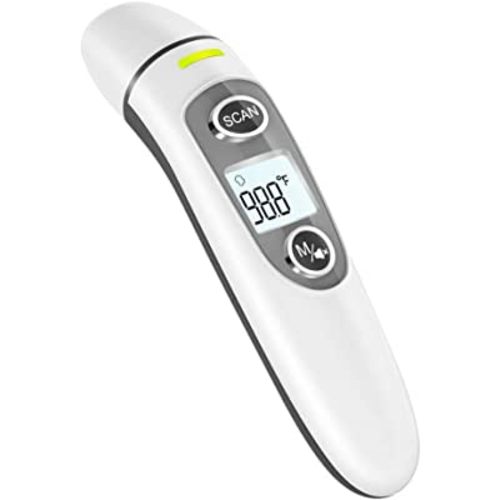 Thermometer for Adults,Touchless Digital Infrared Thermometer for Fever, Ear and Forehead Thermometer for Baby and Kids, with LCD Screen, Memory Recall, Fever Alarm (White)