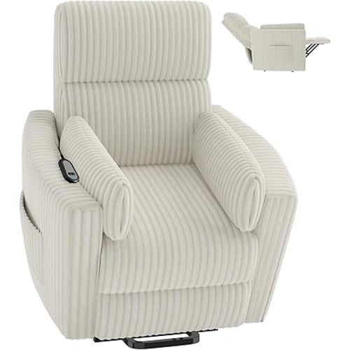Power Lift Recliner Chair, Electric Chair for Elderly Round Plush Faux Fur with Footrest, White