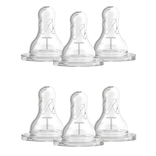 Dr. Brown's Level T Narrow Baby Bottle Nipple, Slower Flow Rate for Infants, 100% Silicone Bottle Nipple, BPA Free, 0m+ – 6-Pack