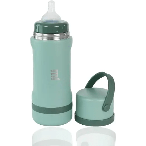 Jili All-in-One Baby Bottle, Insulated Stainless Steel Bottle with Formula Container, Anti-Colic Nipple, and Leak-Proof Lid, Baby Essentials for Travel, BPA and Phthalates-Free, Sage, 8 oz.