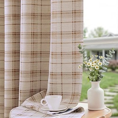 Brown Plaid Jacquard Blackout Curtains 96 Inches Long 2 Panels for Bedroom Living Room Buffalo Check Gingham Room Darkening Thermal Insulated Soundproof Grommet Window Drapes, 52x96 2 Set