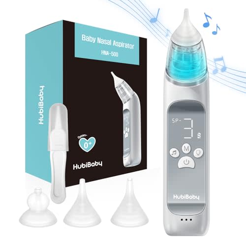 HubiBaby Nasal Aspirator for Baby, Electric Nose Aspirator, Nose Sucker, Automatic Nose Cleaner with 3 Silicone Tips, Adjustable Suction Level, Music and Light Soothing Function - FSA/HSA Eligible