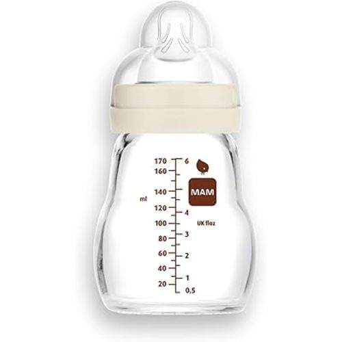 MAM Premium Glass Baby Bottles, Easy Switch Between Breast and Bottle, Feel Good Slow Flow, Newborn Essentials Must Have, 0+ Months, BPA Free, 6oz, Boy, 1 Pack