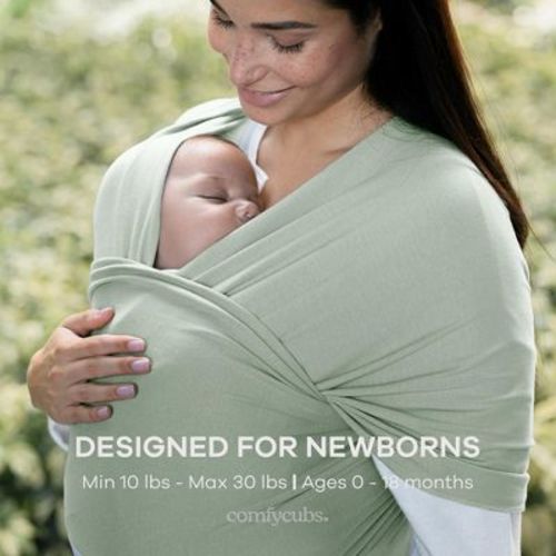 Comfy Cubs Baby Wrap Carrier - Soft & Secure Fit Cotton Blend for Newborn to Toddler - Adjustable, One Size Fits All Toddler Sling - Fern