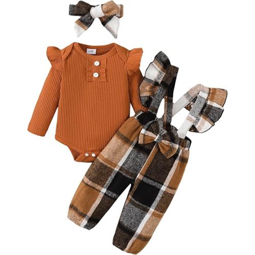 SUNNY PIGGY Baby Girl Newborn Clothes Infant Toddler Outfits Flare Jeans Overall Pant Set Fall Winter - size 6-12 months