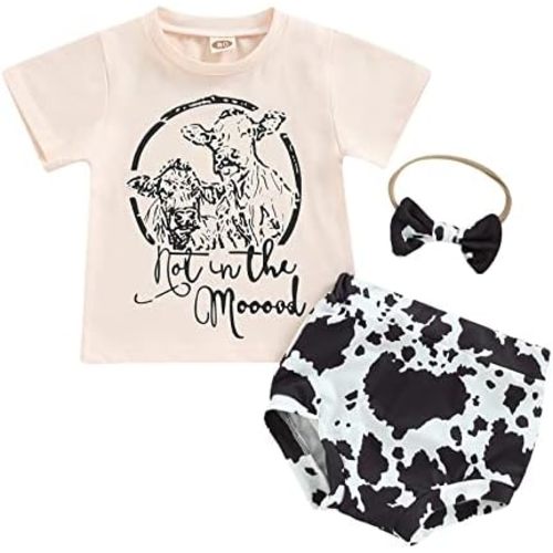 Western Baby Girl Clothes Newborn Shorts Outfit Boho Cow Short Sleeve T-Shirt Top Shorts Set 3Pcs Summer Outfits