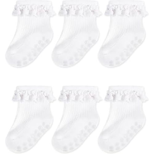 Baby Girl Ruffle Socks Toddler Non Slip Socks with Grip for Infant |0-6 Months