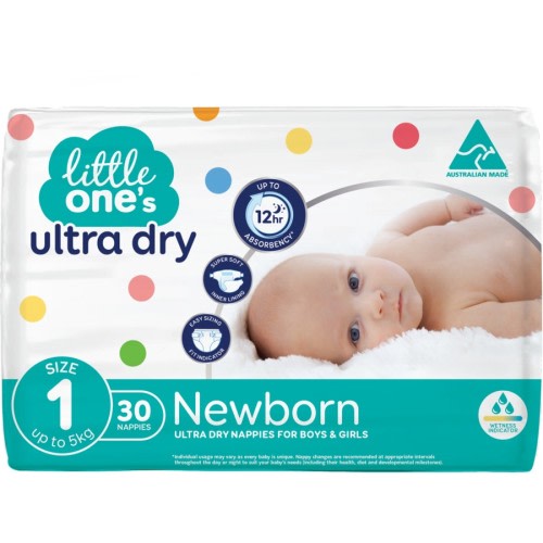 Little Ones Ultra Dry Nappy Size 1 (up to 5kg) Newborn 30 Pack