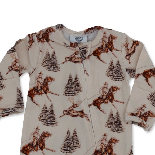 Vintage Beige Cowboy Christmas Folding Feet Jammies – Cowkid Clothing Company
