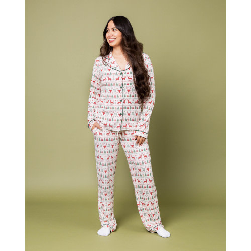 Deer to Dream Women's Long Sleeve Collar Shirt & Pants Pajama Set