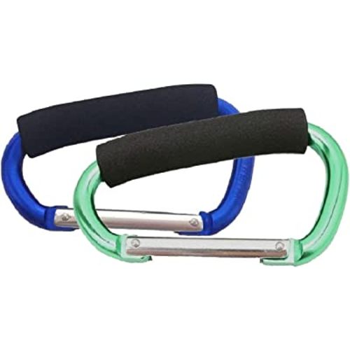 Large Stroller Hooks for Mommy, 2 pcs Carabiner Stroller Hook Organizer for Hanging Purses, Diaper Bag, Shopping Bags. Clip Fits Single/Twin Travel Systems, Car Seats (Blue+Green)