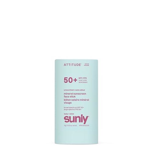 ATTITUDE Baby Mineral Sunscreen Face Stick SPF 50, Broad Spectrum Zinc Oxide, EWG Verified, Non-Nano, Gentle Lightweight Non-Greasy, Vegan