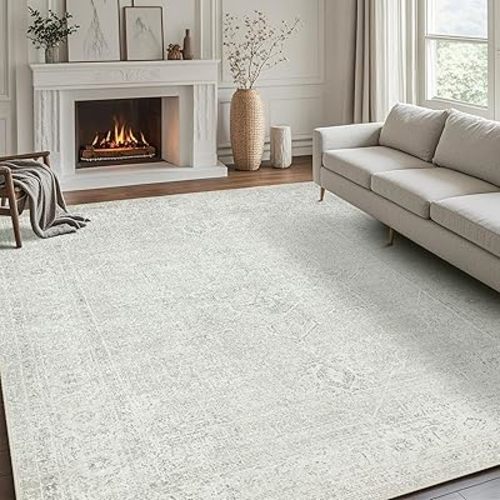 Washable Rugs 6x9 Area Rugs for Living Room,Bedroom,Large Carpets,Ultra Soft Faux Wool Retro Dining Room Rug,Non Slip&Non-Shedding Low Pile Vintage Rugs for Home Office,Concrete Grey