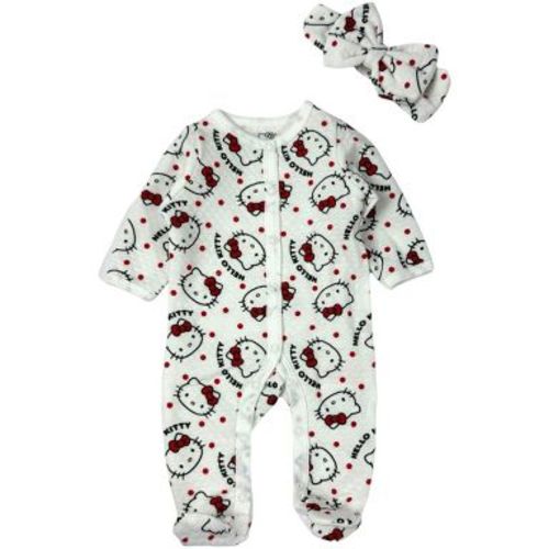 Hello Kitty Baby Girls' 2-Piece Footed Coverall With Bow Headband, White, 9 Months