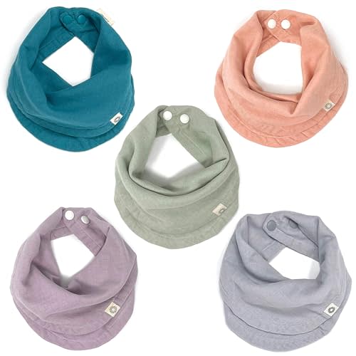 Kishu Baby Indi - Fairtrade Organic Baby Bibs for Girls or Boys - Rounded, 4-Way Reversible, 8 Layer Muslin Drool Bibs