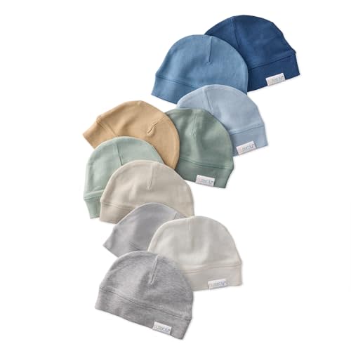 Charlie 10-Pack Baby Hats 100% Organic Cotton Baby Beanies for Newborn, Infant, and Baby Girls, Boys, Unisex