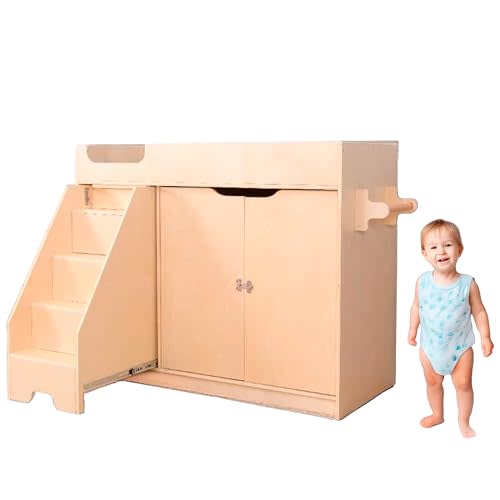Premium Innovations Wooden Changing Table with Stairs - Toddler Diaper Change Station for School, Classroom, Playschool, and Daycare - 48" x 22.5" x 39" Inches