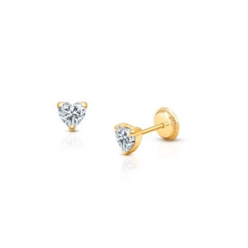 Children's 14K Gold 4mm Clear Heart Studs Girls' Screw Back Earrings