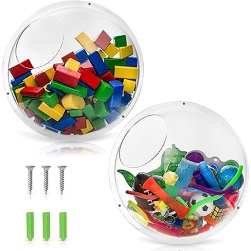 Gomos Acrylic Wall Organizer - 2-Pack Wall Toy Storage and Display - Transparent Bubble Organizer for Kids Room - Easy Installation, Back Panel Included
