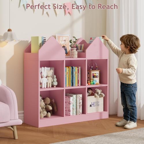 Garvee Kids Bookshelf and Toy Storage Organizer, 4 Book Racks and 6 Open Cubbies