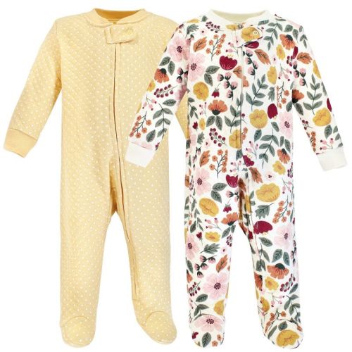 Hudson Baby Infant Girl Premium Quilted Zipper Sleep and Play, Fall Botanical