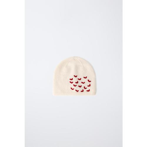 EMBROIDERED KNIT BEANIE - Ecru | ZARA United States