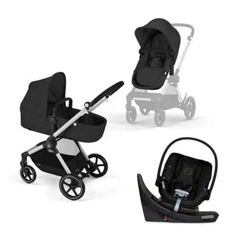 Cybex Eos 5-in-1 Travel System Stroller + Lightweight Aton G Swivel Infant Car Seat with SensorSafe - Moon Black