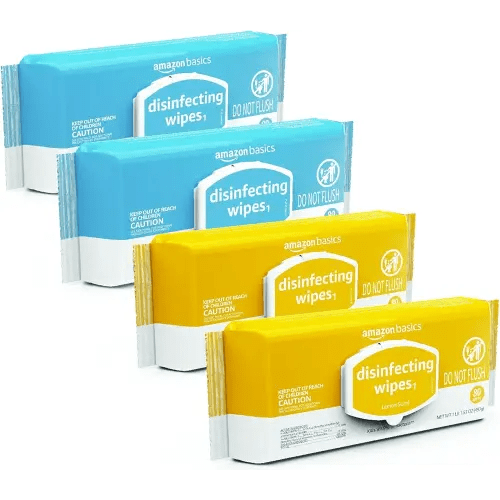 Amazon Basics Disinfecting Wipes, Lemon & Fresh Air Scent, Sanitizes/Cleans/Disinfects/Deodorizes, 320 Count (4 Packs of 80)