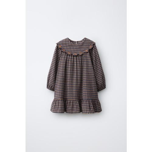 CHECKED DRESS WITH EMBROIDERED FLOWERS - Light brown | ZARA United States
