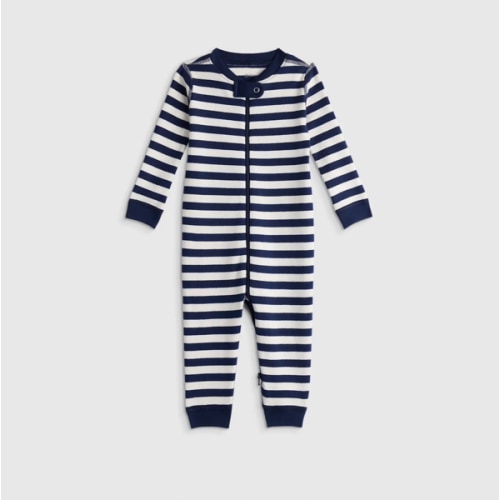 100% Organic Cotton One Piece Pajama - Navy Stripe