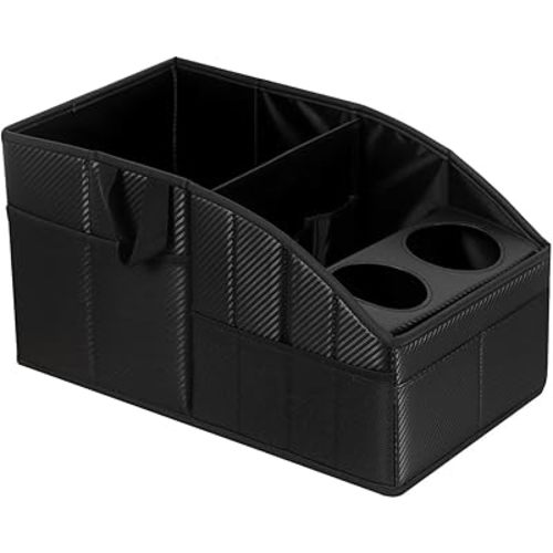 Car Seat Organizer,Premium PU Leather Backseat Car Organizer Keep Tidy,Car Storage with 11 Storage Compartments and 2 Large Size Cup Holders,Passenger Seat Organizer for kids (Carbon fiber texture)