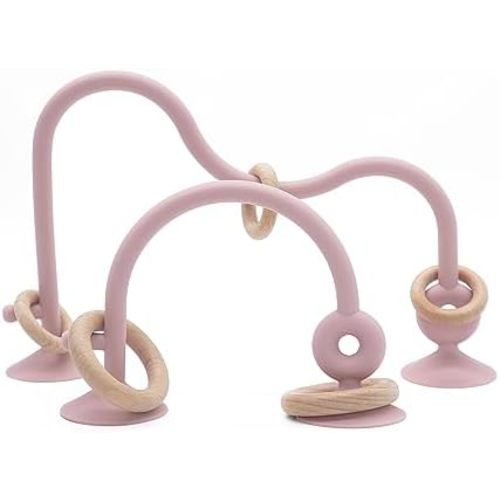 High Chair Toys with Suction Cups for Infant Toddlers,Food Grade Silicone Teething Toy for Kids 6 9 12 18 M+,Interactive Toys for 1 Year Old，Perfect for Travel and Restaurant（Pink）