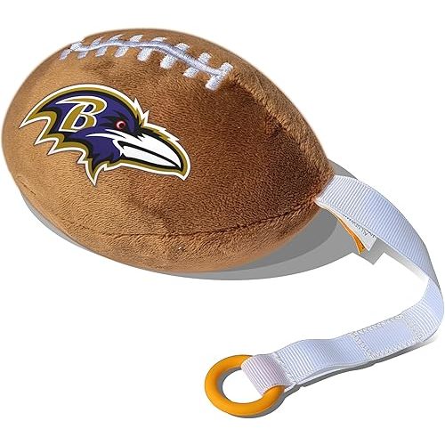 Baltimore Ravens Plush Football Pacifier Holder by Smilo - Officially Licensed NFL Soother Holder - Soft Plush Toy and Dummy Holder - Fits Any Pacifier - Stroller Accessory & Newborn Essential