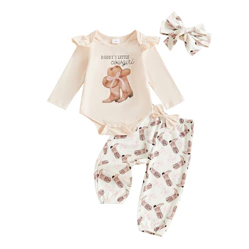 Xnqiwq Newborn Baby Girl Western Clothes New Cowgirl in Town Onesie Romper and Pants Set 3Pcs Fall Coming Home Outfit