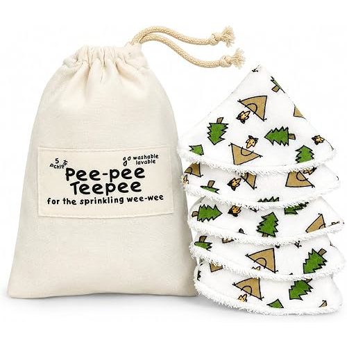 Beba Bean - Pee Pee Teepee for Baby Boy - Reusable & Washable Pee Shield for Diaper Changing - Baby Shower Gifts for Boys - Camping Cotton Cloth - Laundry Bag - Set of 5 Covers