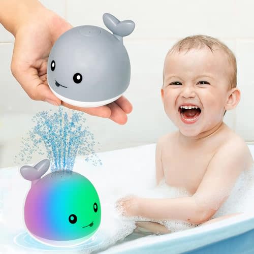 TFS TOPFANS Baby Whale Bath Toy Infant: Light Up Fountain 6-12 Months Old Bathtub 18-24 Pool 3 4 5 7 8 9 10 15 Sprinkler Tub Water Toys Toddlers 1 Girl Boys Birthday Shower Gifts Newborn Essentials