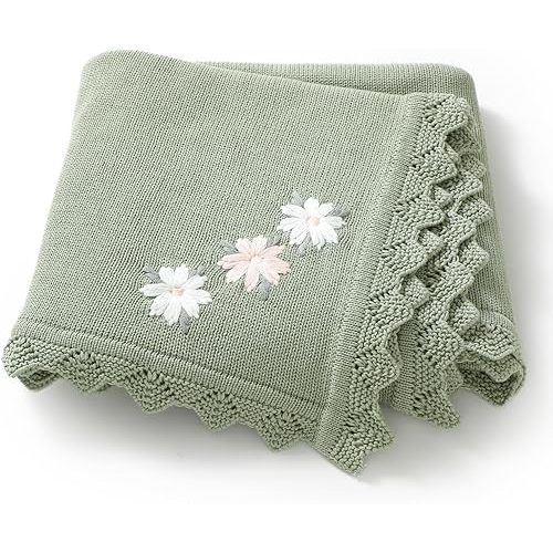 LAWKUL Baby Blanket 100% Traceable Cotton 40"x30" Green Floral