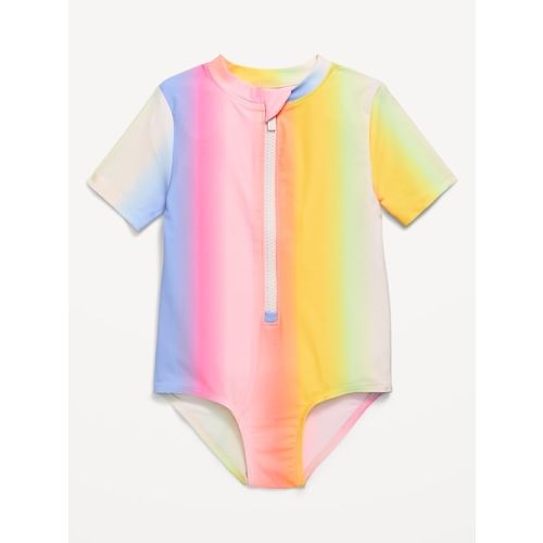 Zip-Front Rashguard One-Piece Swimsuit for Toddler Girls