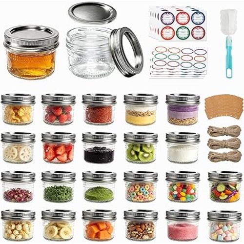 4 oz Mason Jars with Embossed Pattern 24 Pack, Small Canning Jars with Airtight Lids, Mini Glass jars for Jams, Jelly, Honey, Spices, DIY Candles, Wedding Favors and Gift Packaging
