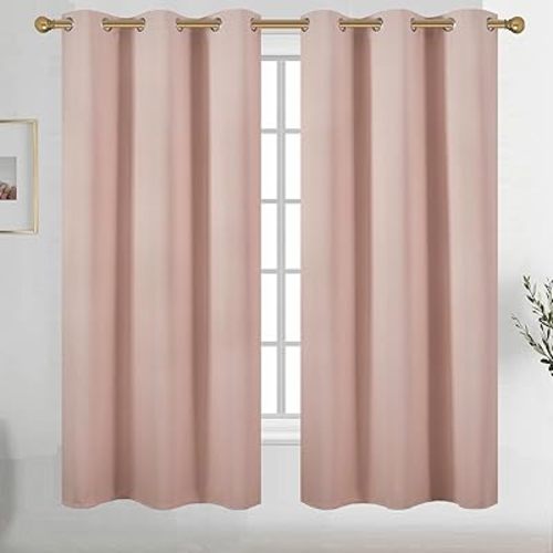Diraysid Blush Grommet Blackout Curtains for Bedroom Thermal Insulated Room Darkening Curtains Drapes, 42 x 72 inch, 2 Panels