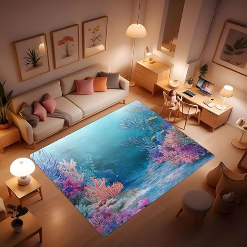Coastal Rugs Rectangular Turtle Hallway Rugs Nautical Rugs Blue Turtle Beach Marine Life Teal Ocean Animal Rugs Non Slip Rugs Bedroom Entry Door mats Washable Rugs Bathroom Rugs 40x60inch