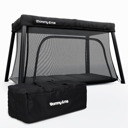 Mommy&Me Travel Crib - Lightweight, Easy to Carry, Ready in Seconds - Portable Mini Crib for Baby & Toddler - Travel Crib & Playard Playpen - Small Foldable Crib Bed for Baby - Black