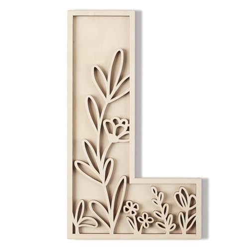 Layered 12 Inch Large Wooden Letters for Wall Decor, Flowered Paintable Wooden Nursery Letters for Crafts Wood Alphabet Letter L for Birthday Boho Nursery Name Sign Wedding Home Decoration