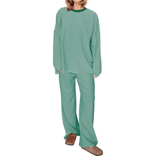 OLAPTA Women Striped 2 Piece Lounge Sets Oversized Tee Tops Wide Leg Pants Matching Outfits Fall Loungewear Pajama Sets