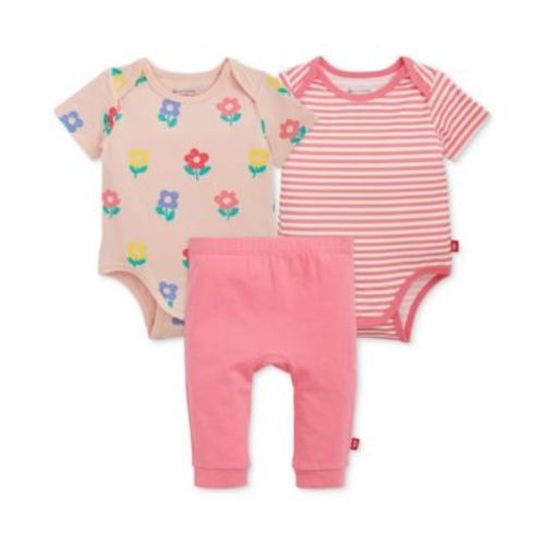 Baby Girls' Short-Sleeve Bodysuit and Pants, 3-Piece Set