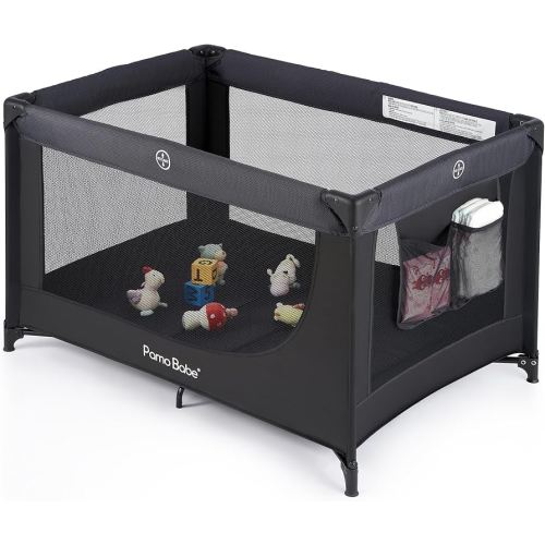Pamo Babe Portable Crib Baby Playpen with Mattress and Carry Bag Black