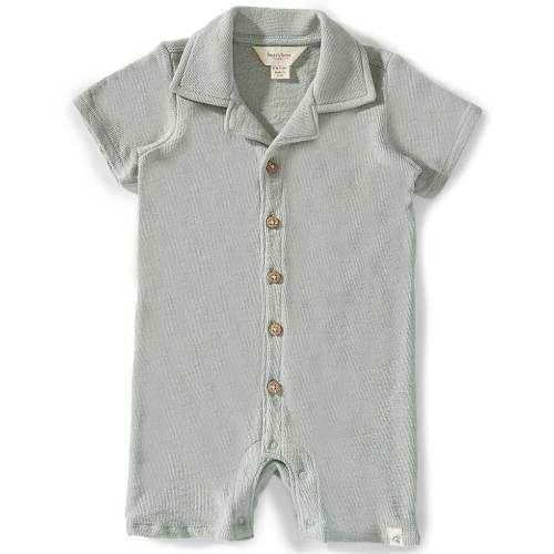 Burt's Bees Baby Boys Organic Cotton Textured Knit Short Sleeve Shortall