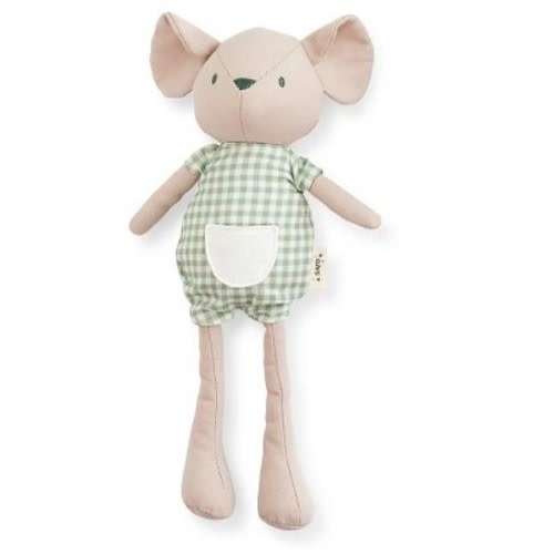 SARO "Spring Cottage" Green Vichy Mousie Ragdoll: 12" Soft Plush Toy for Sensory Development, Kids Activity & Comfort