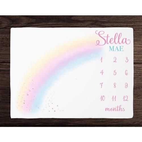 Rainbow Milestone Blanket Girl - Feminine Rainbow Baby Blanket Monthly Growth Blanket-Personalized Baby Girl Blanket Custom Baby Shower Gift